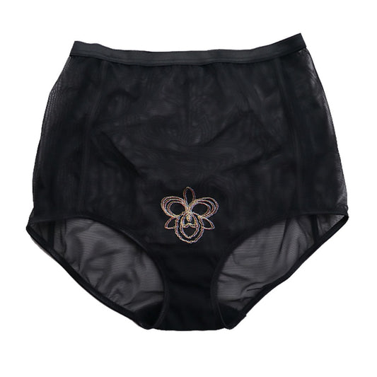 HGH WAIST PANTY   EMBROIDERY POWER NET / BLACK Orchid